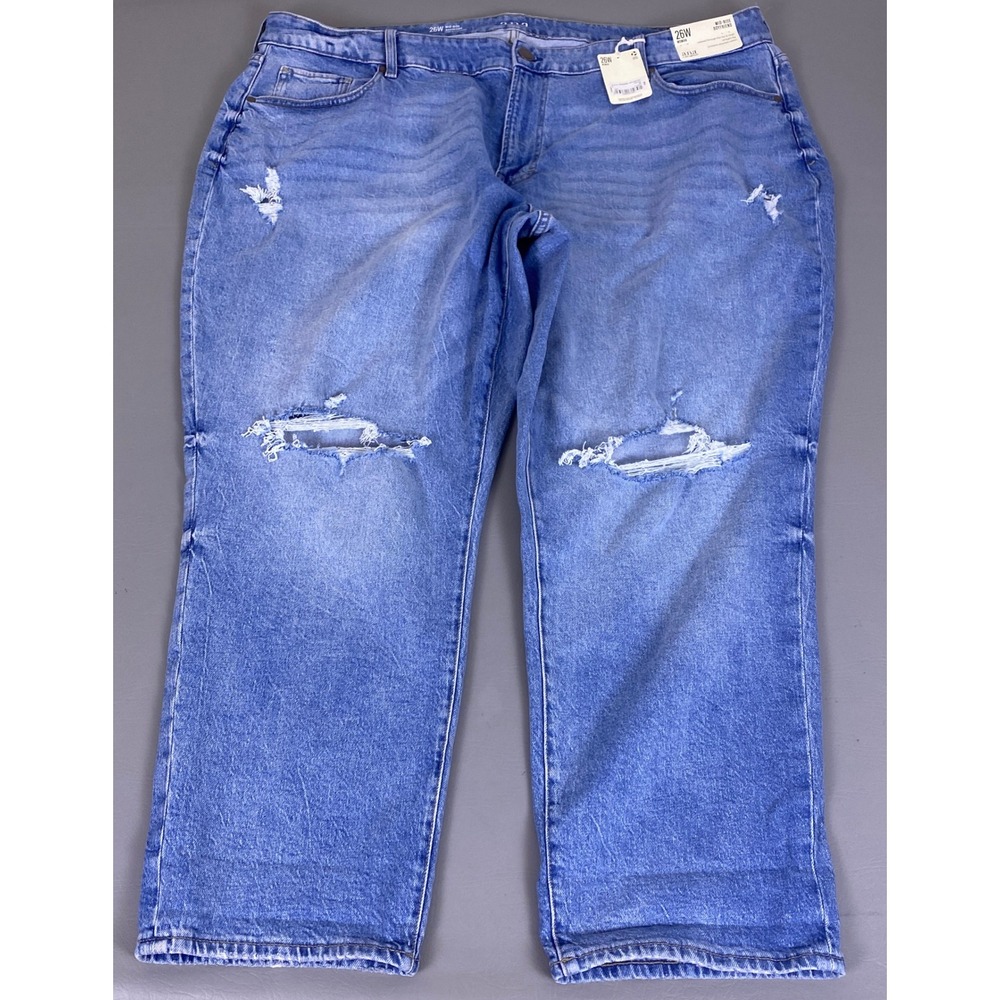 Ana a new approach Jeans Women's Plus 26W Mid Rise Boyfriend Blue Distressed NWT